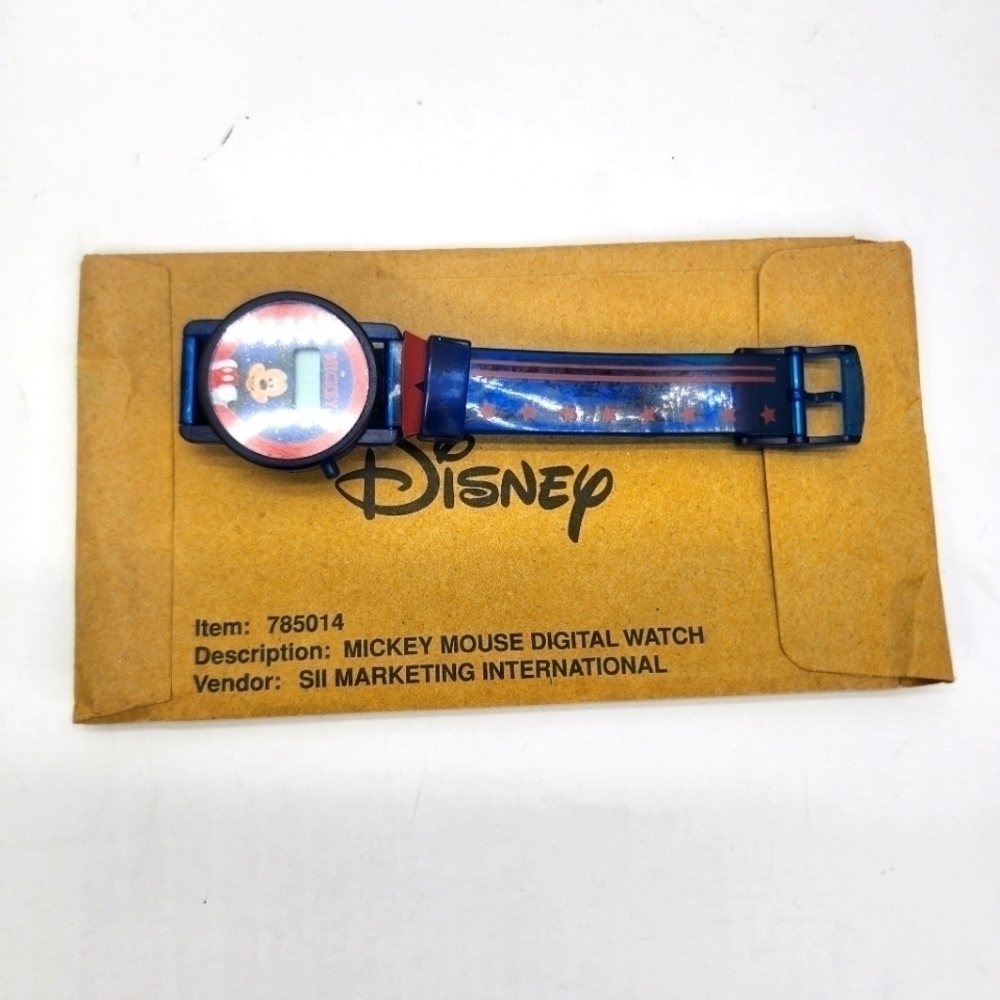 Vintage Disney Mickey Mouse Promo Digital Wrist Watch Blue Spiral Pattern 7 3/4"